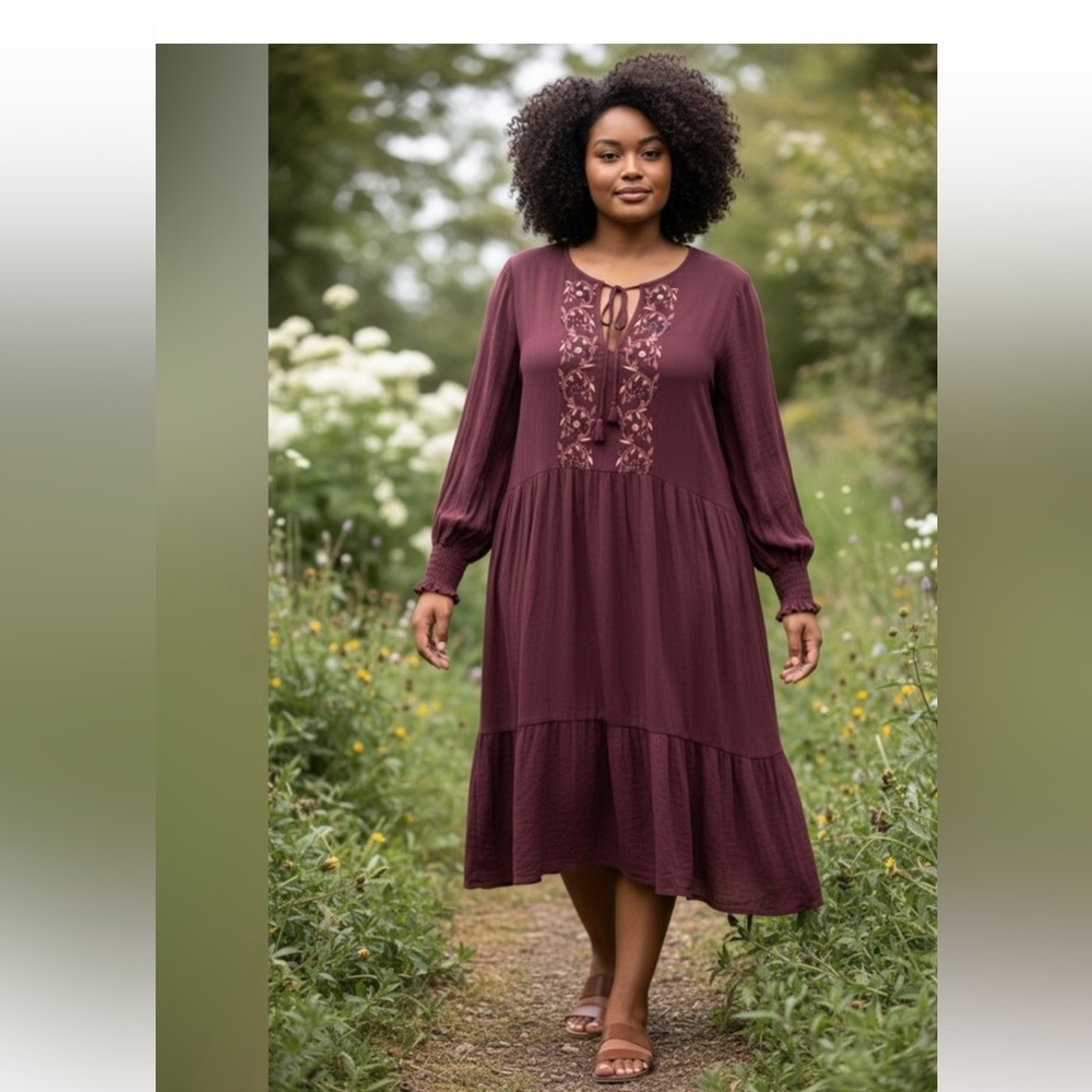 NWT Knox Rose embroidered  material dress long  sleeves spring ready  🌸XXL